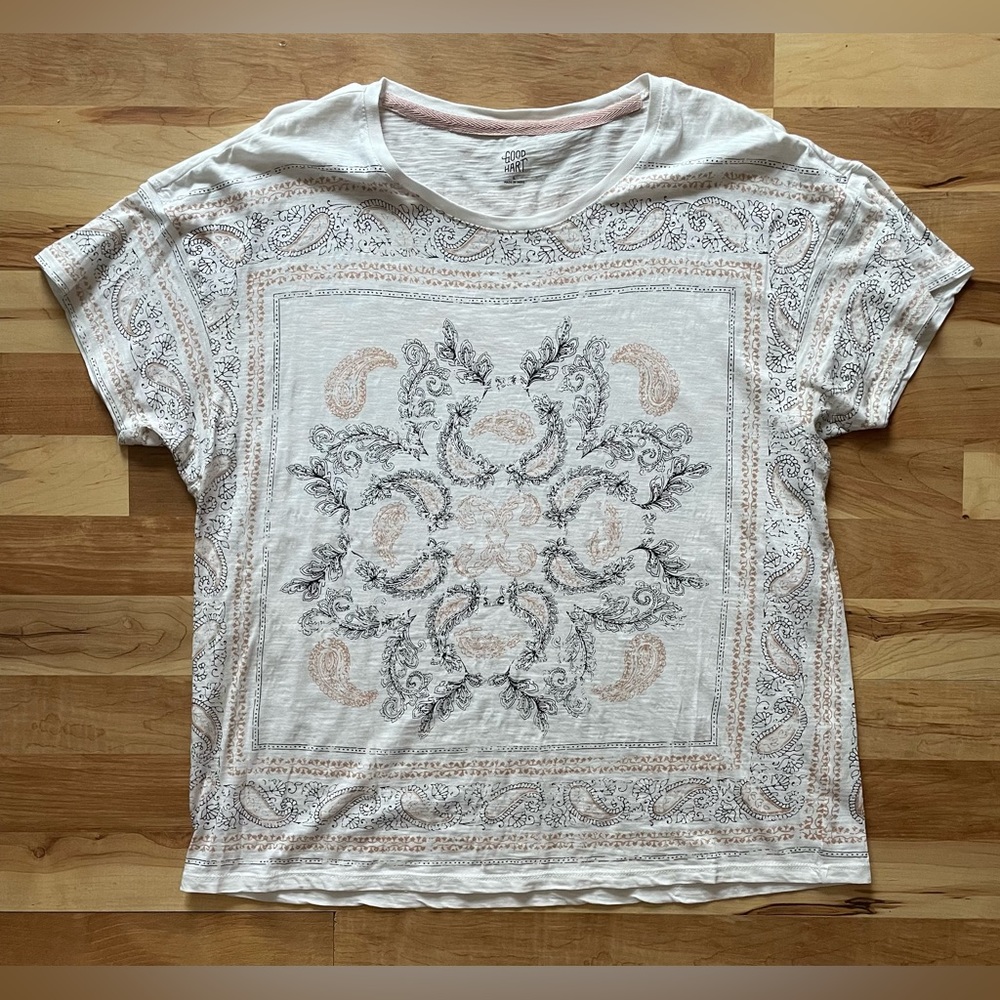Good Hart by Matilda Jane Brown Black White Paisley Print Short Sleeve Top